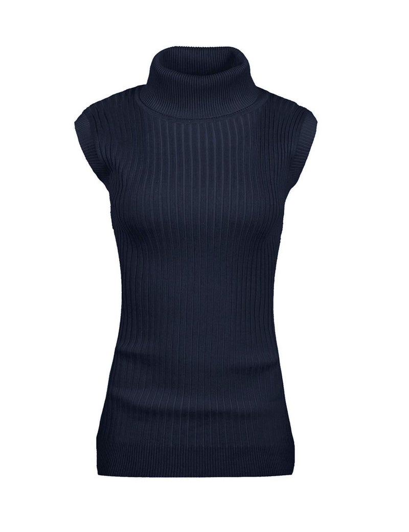 v28 Women Sleeveless High Neck Turtleneck Stretchable Knit Sweater Top (S, Navy) - Image 1